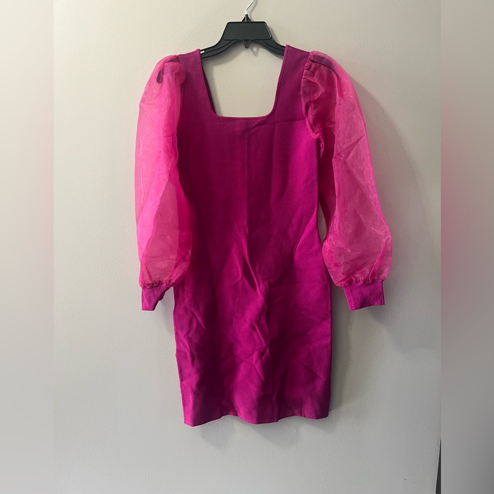 House of Harlow Dress sheer Sleeve Knit pink ‎ Fuchsia NWT small